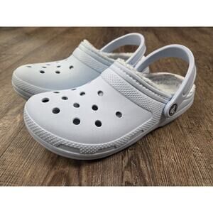 Crocs Classic Plush Lined Light Baby Blue Clogs Shoes Women's Size 8